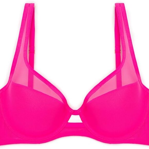 Smart & Sexy Women's Hot Pink Mesh Plunge Bra 32DDD - Picture 4 of 6